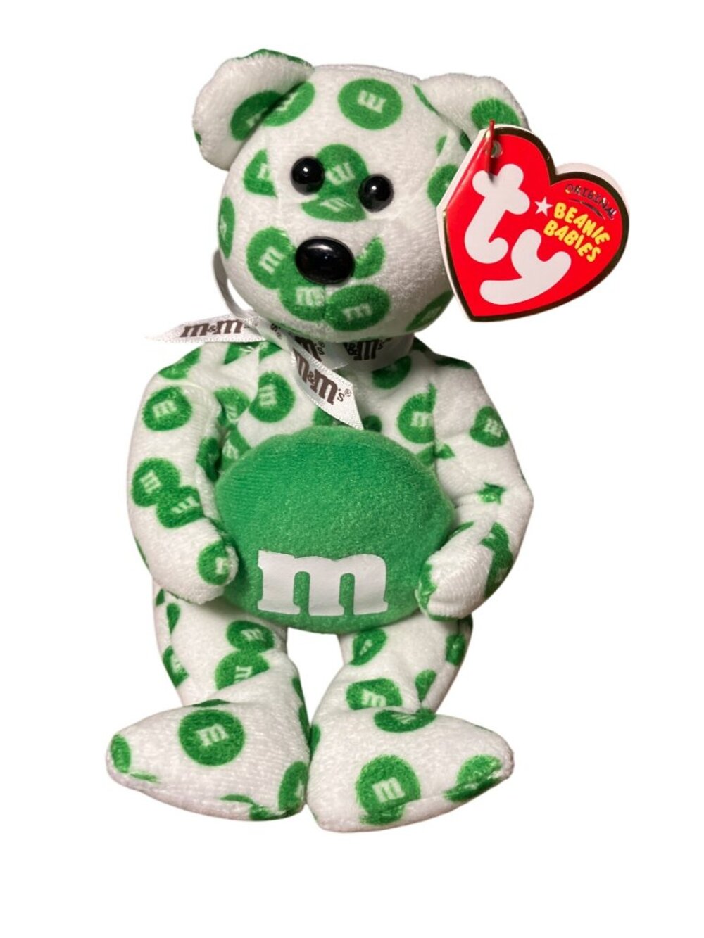 Ty Original Beanie Babies M&Ms White & Green Collectible Bear Plush Toy